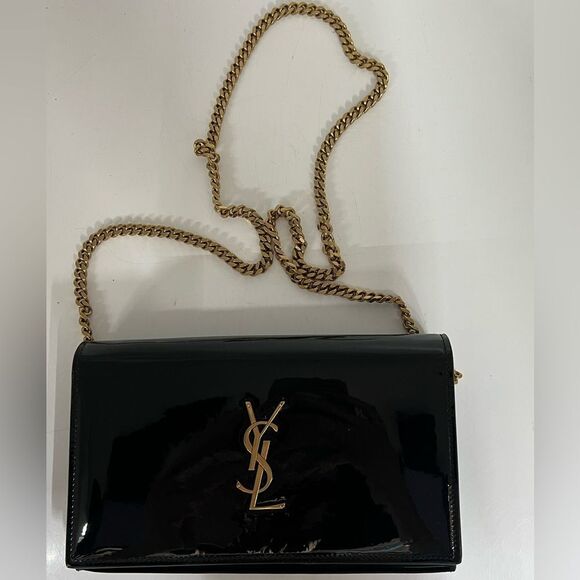 Saint Laurent Uptown Chain Wallet in Black Patent Leather - Picture 1 of 12